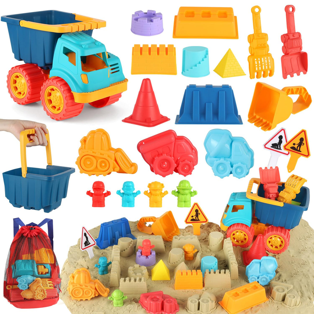 Elovien dump truck with bucket for imaginative beach construction play.