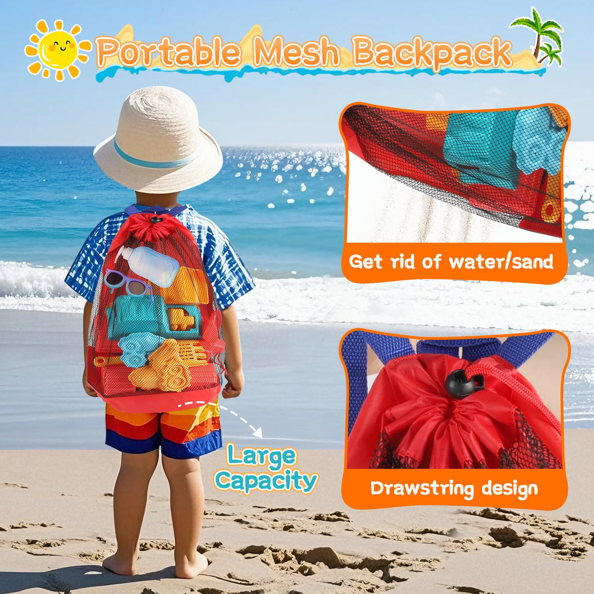 Elovien large mesh bag keeps toys organized and dries quickly.