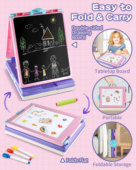 Elovien easel 4-in-1 double-sided supports simultaneous drawing and writing on both boards