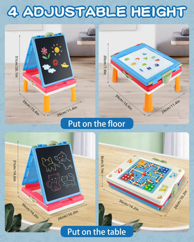 Elovien blue easel in compact foldable design for easy storage.