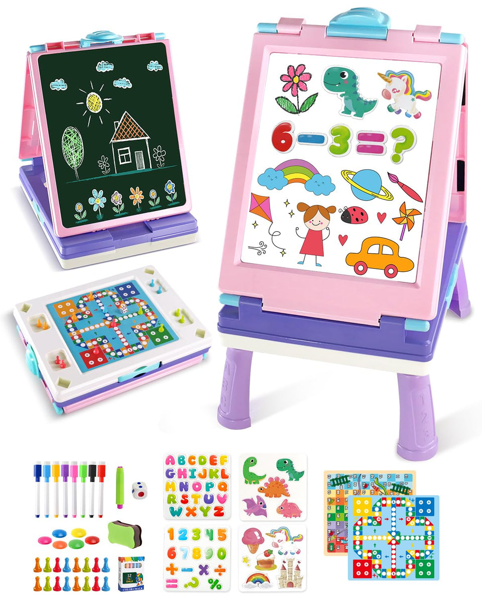 Elovien easel kids chalkboard-whiteboard combo for expressive drawing and magnetic learning play
