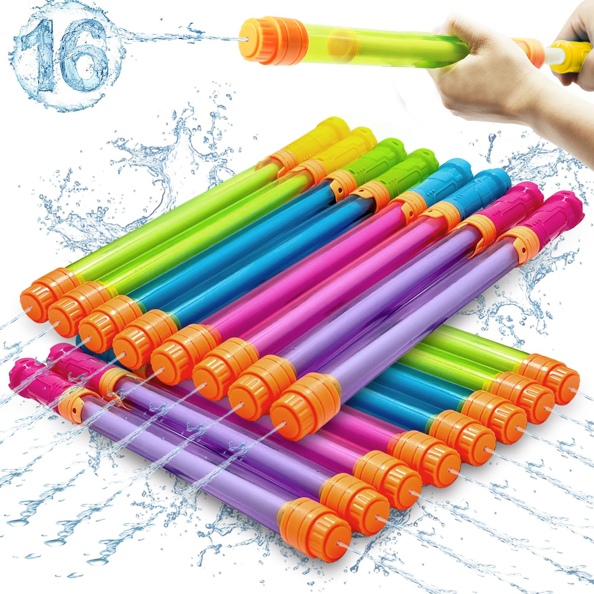 Elovien Water Soaker Blaster showing 35 ft range for pool battles.