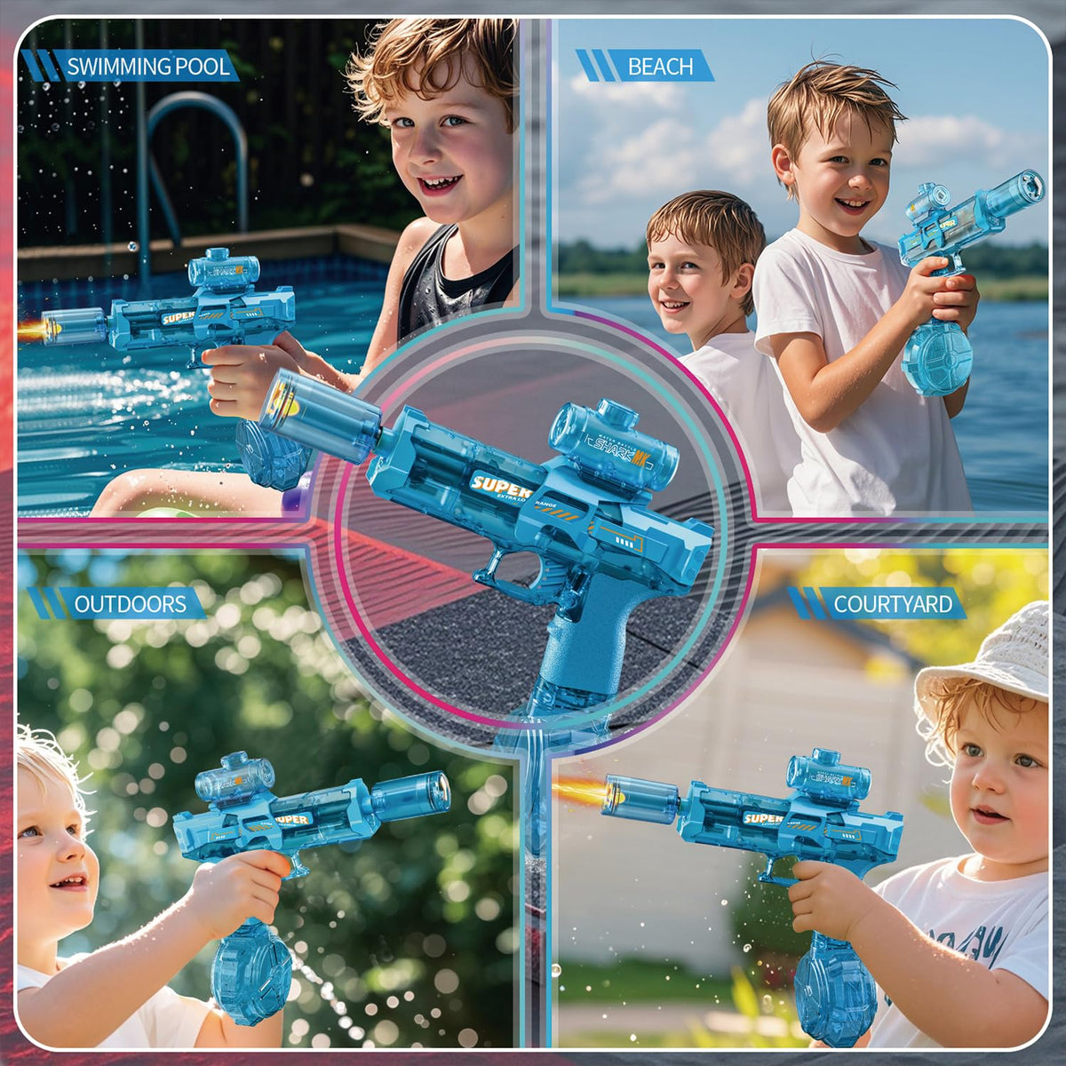 ELPSCGROO blue-black water gun by the pool for summer play