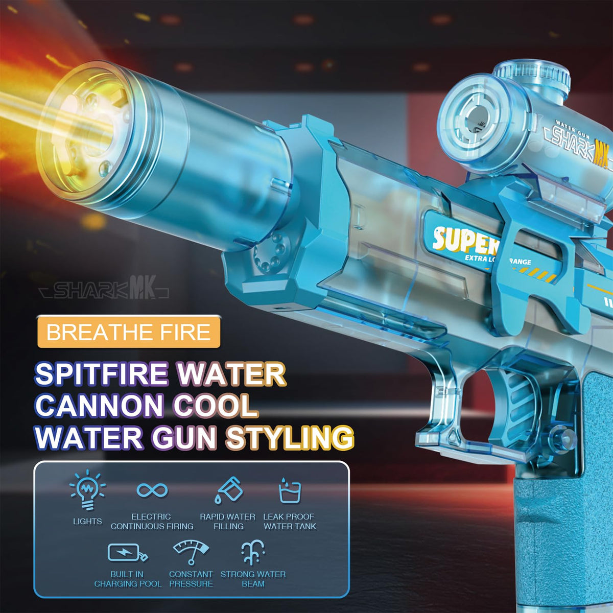 ELPSCGROO blue-black light-up nozzle in action during playtime