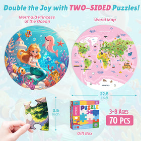 ELX Mermaid Princess 70-piece puzzle close-up shows large, easy-grasp pieces for kids.