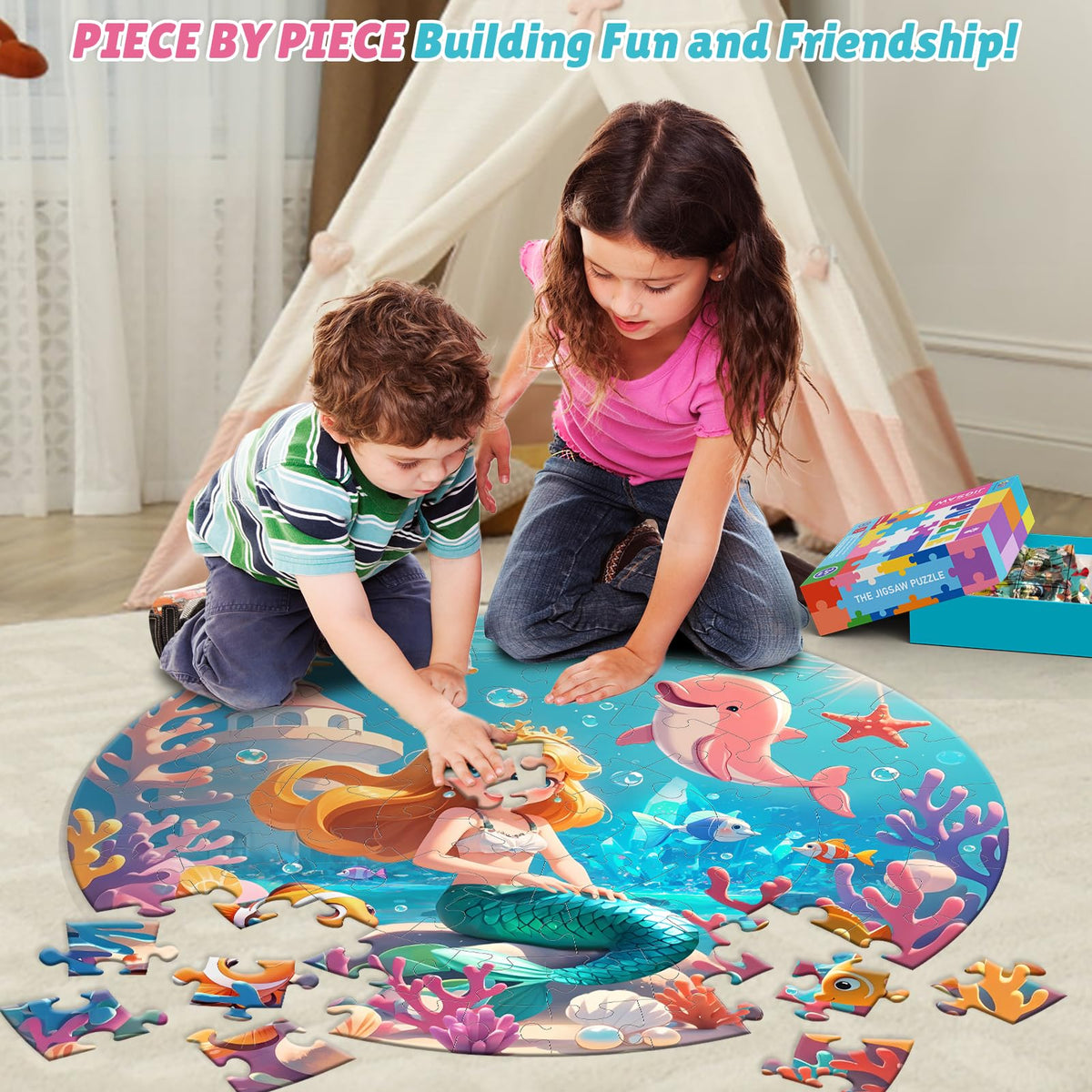 ELX Mermaid Princess puzzle with storage box for tidy gifting and organization.