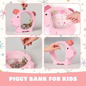 ELX pink piggy bank suits large toddler rooms as a thoughtful keepsake.