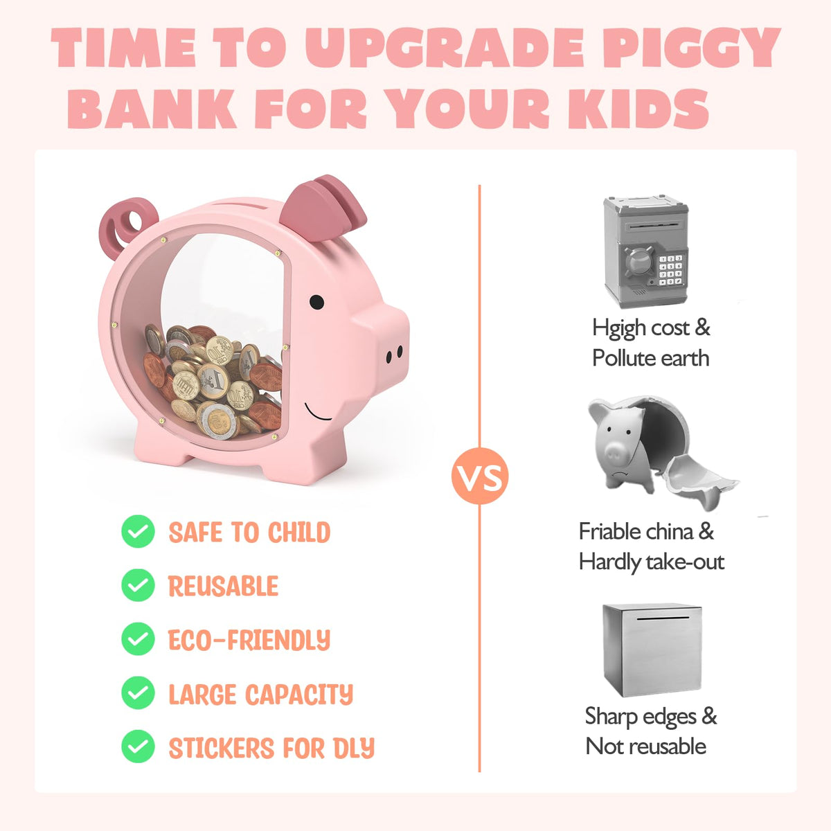 ELX piggy bank with screw-access makes money retrieval easy for caretakers.