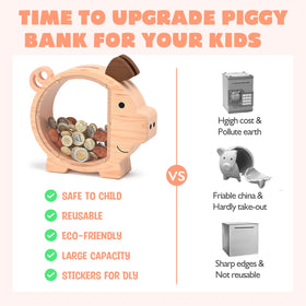 ELX wooden piggy bank made from natural wood and non-toxic paints.