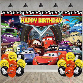 ELZEM Cartoon Race Car backdrop for vibrant kids party photos