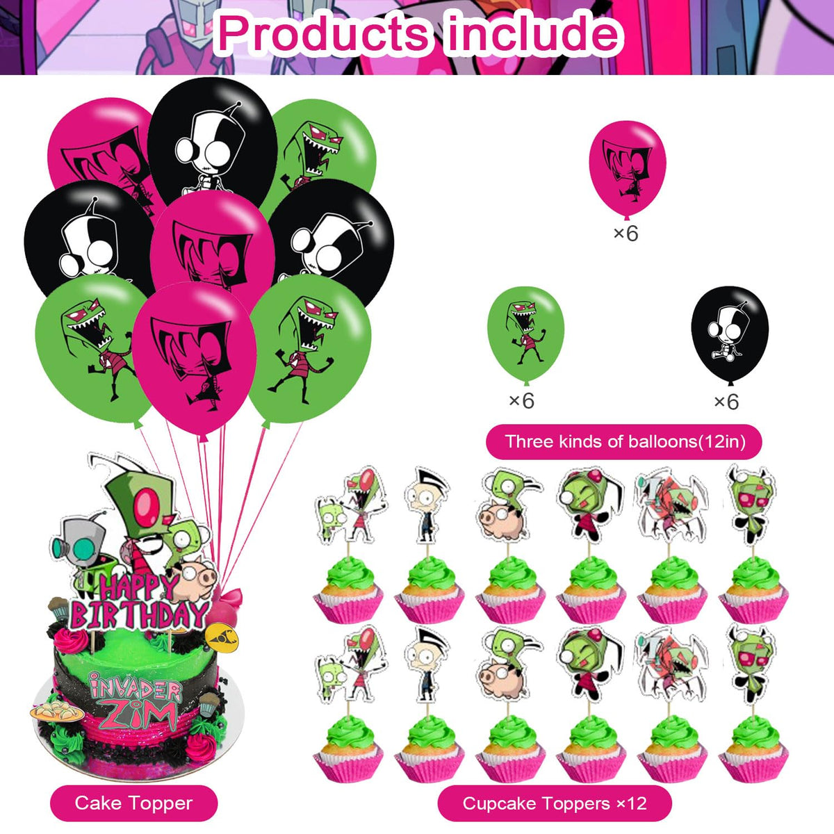 ELZEM Invader Zim cake topper creates a standout centerpiece.