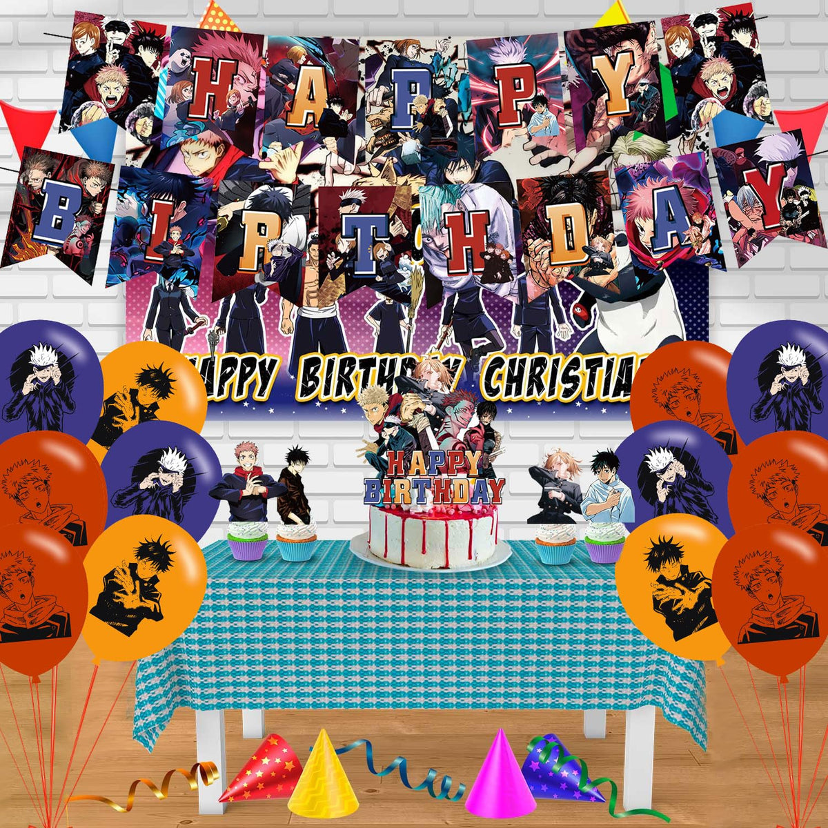 ELZEM Jujutsu Kaisen 18-balloon set creates a festive atmosphere