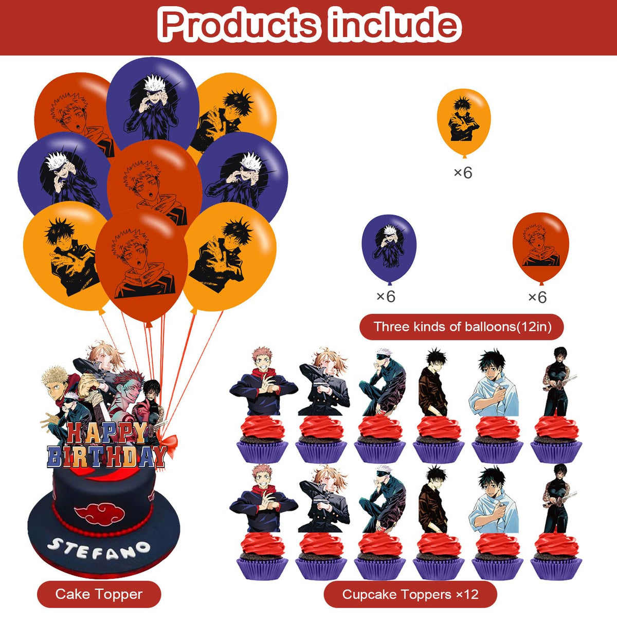 ELZEM Jujutsu Kaisen cupcake toppers decorate treats for fans