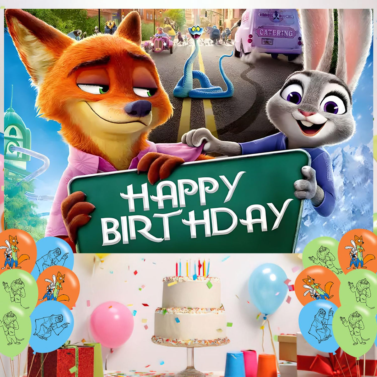 ELZEM Zootopia 2 photo backdrop for studios or home parties.