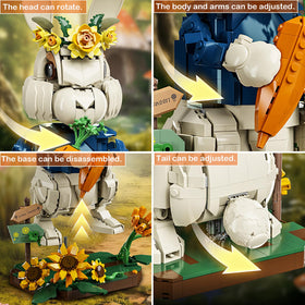 EMANNON Easter Bunny building set floral crown highlights delicate spring detail for mantel decor.