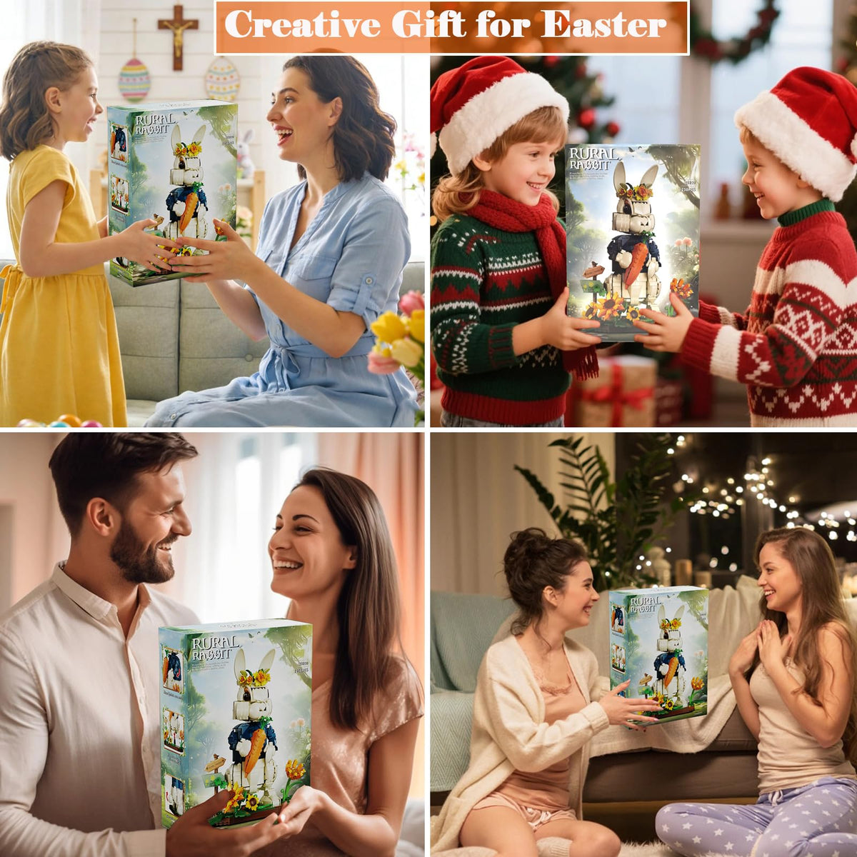 EMANNON Easter Bunny building set gift box enhances gifting and unboxing anticipation.