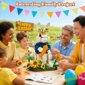 EMANNON Easter Bunny building set sunflower base provides a bright, sunlit display platform.