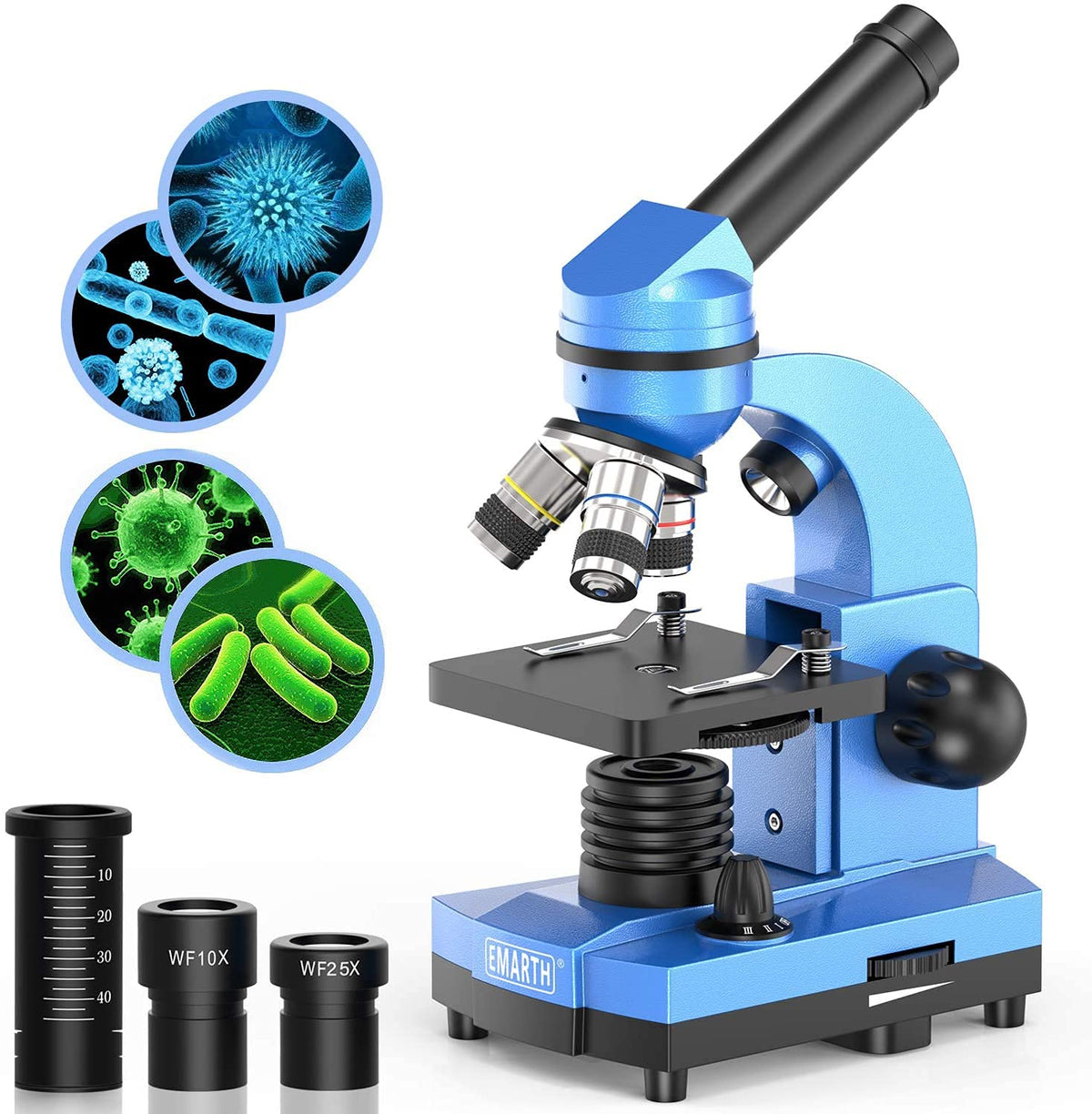 Emarth kids microscope with 40x-1000x magnification and LED illumination for at-home science.