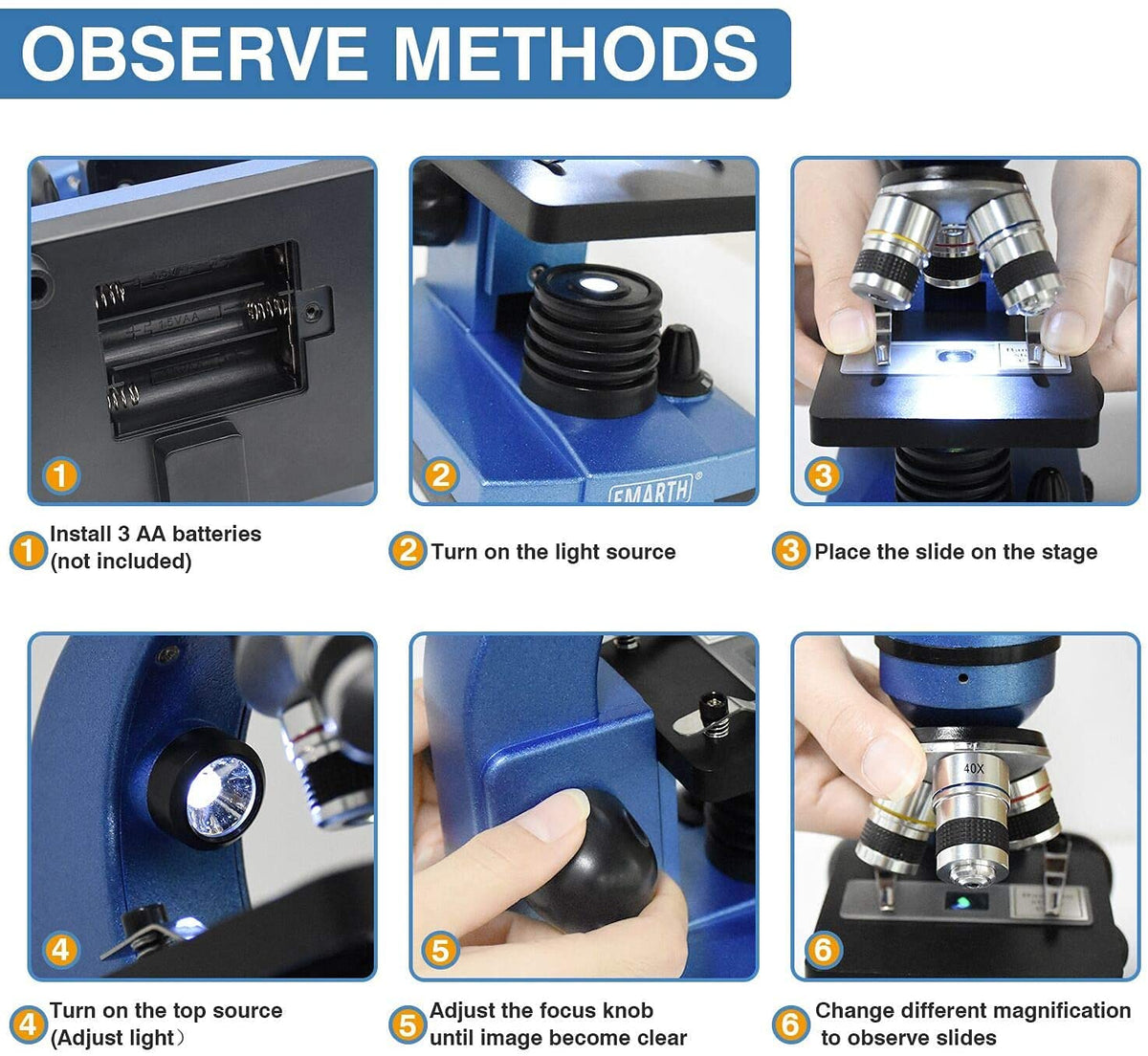 Emarth real science microscope suitable for classroom and homeschool projects.