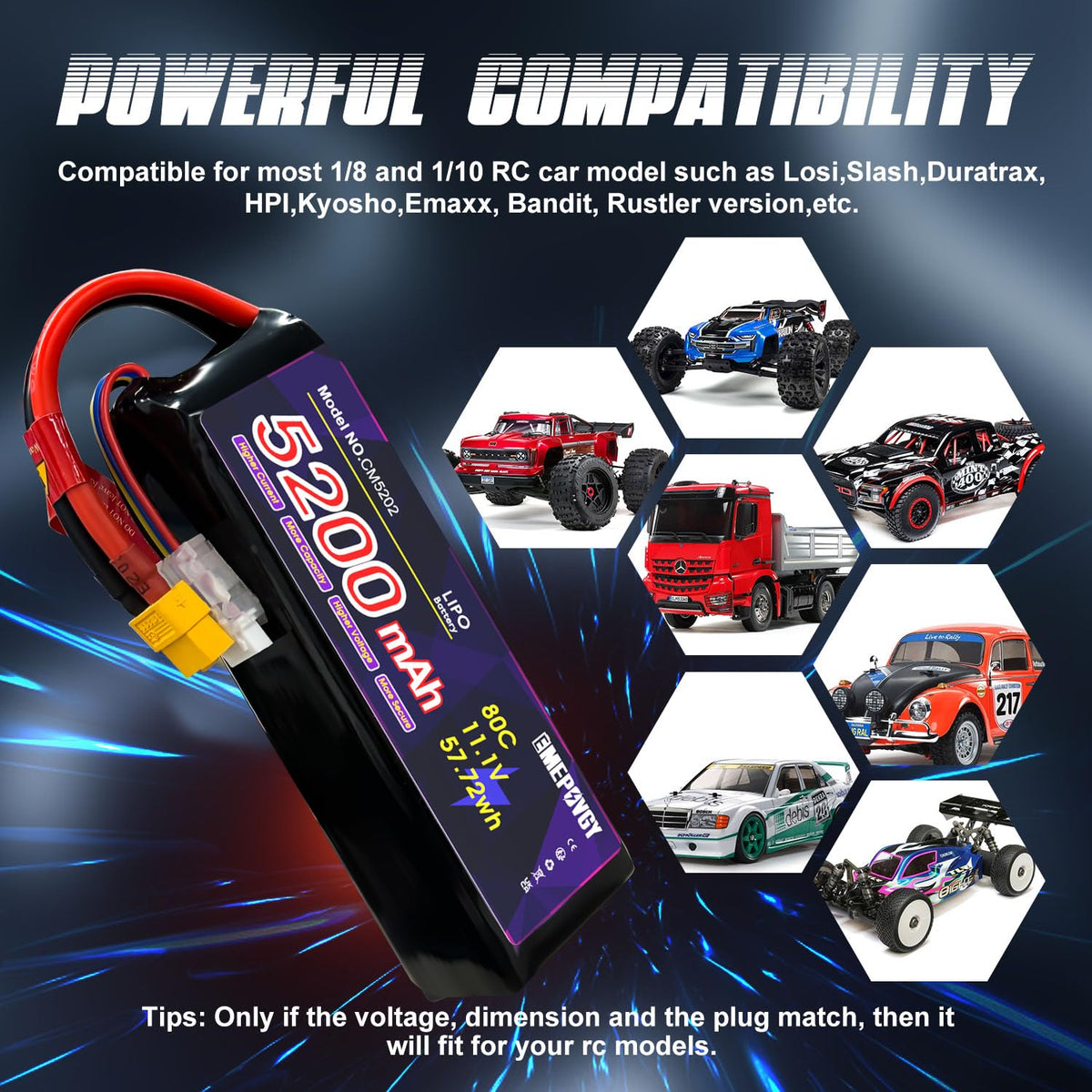EMEPOVGY 3S 5200mAh soft case dimensions and layout.