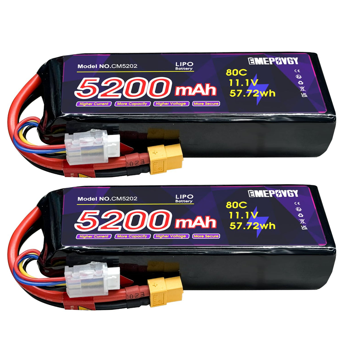 EMEPOVGY 11.1V 3S battery in soft case with XT60, ideal for RC car and plane setups.