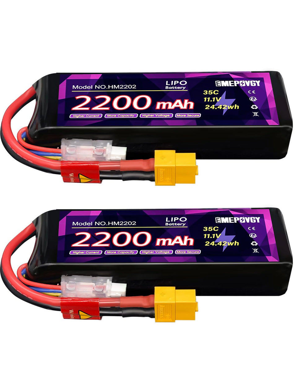 EMEPOVGY 11.1V 3S 2200mAh battery with XT60 for FPV drones, reliable power.