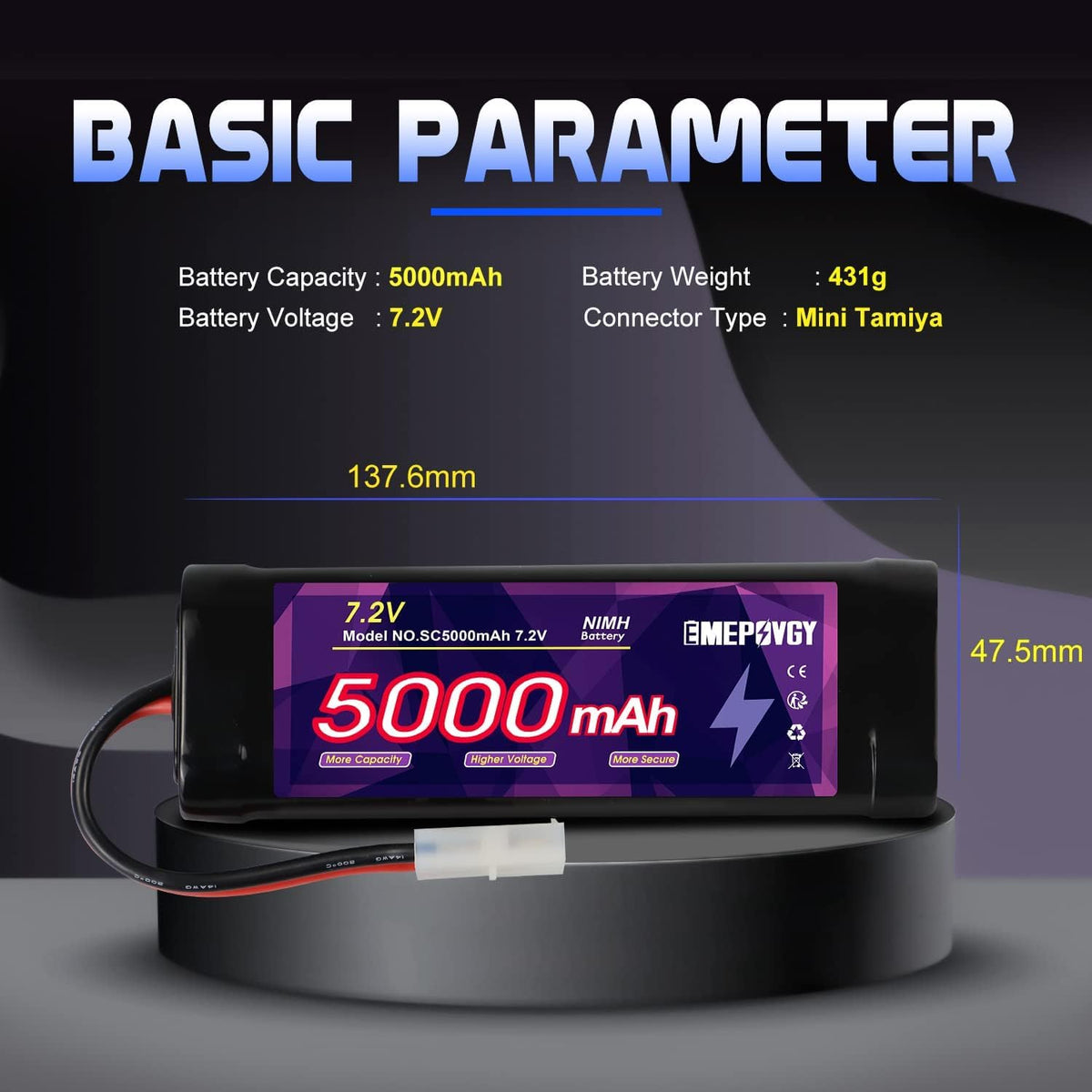 EMEPOVGY battery side view with TMY plug enables quick swaps