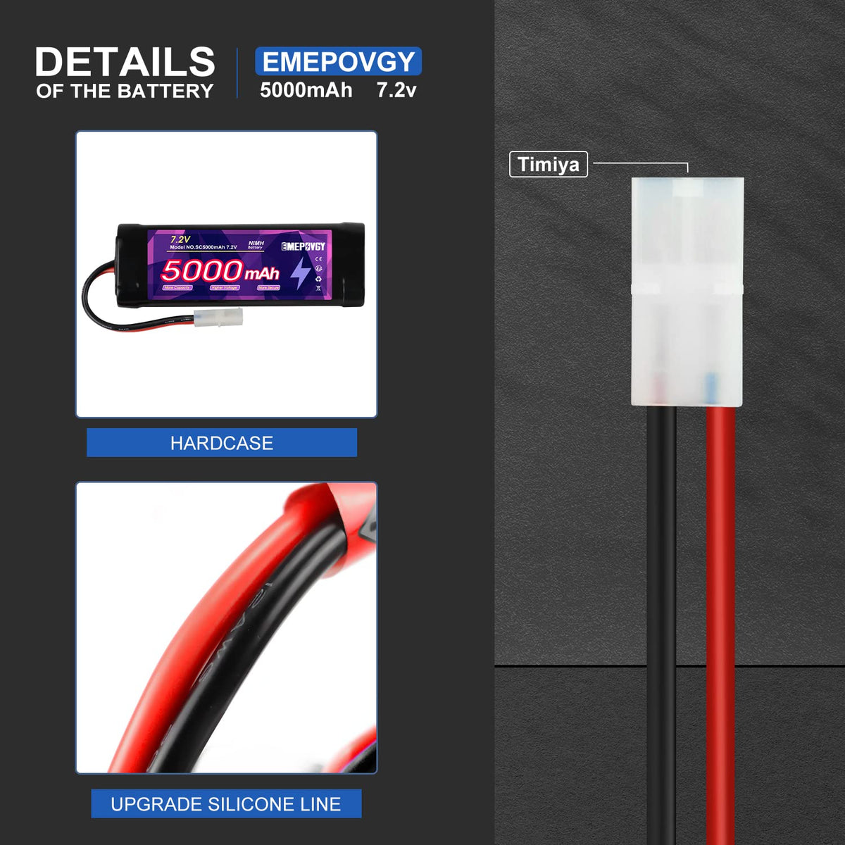 EMEPOVGY 7.2V 5000mAh with TMY plug for compatible RC models