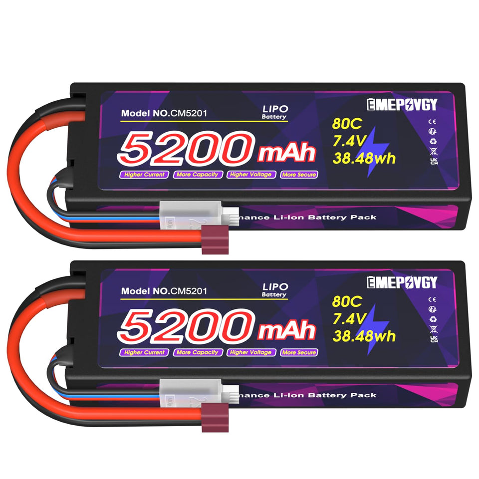 EMEPOVGY 7.4V 2S 5200mAh 80C hard-case battery for RC power