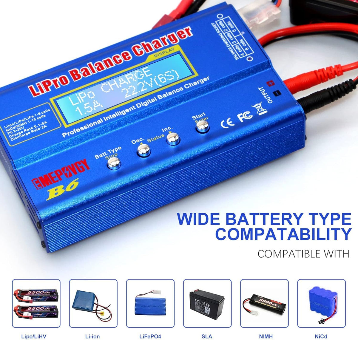EMEPOVGY B6 with versatile connectors enables charging diverse battery packs.