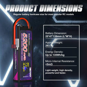 EMEPOVGY battery dimensions show compact fit for RC models