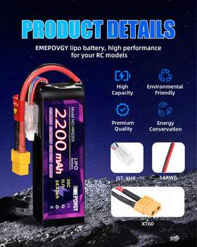 EMEPOVGY XT60 discharge connector on a compact LiPo battery pack.