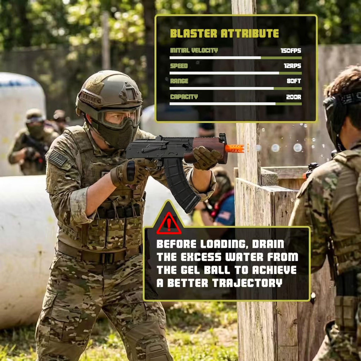EMERBU Pro-Grade Gel Splat Blaster shown as age 15+ friendly