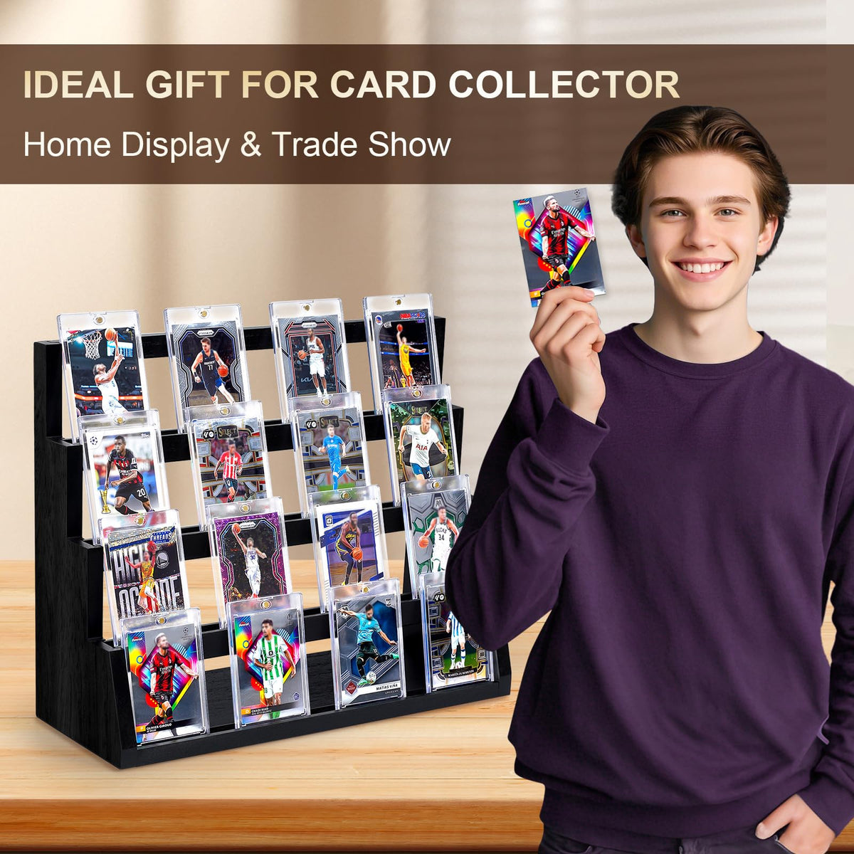 Emfogo Card Display Stand dimensions show compact yet ample display footprint.