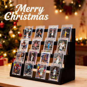 Emfogo Card Display Stand side view highlights stable base supporting prized cards securely.