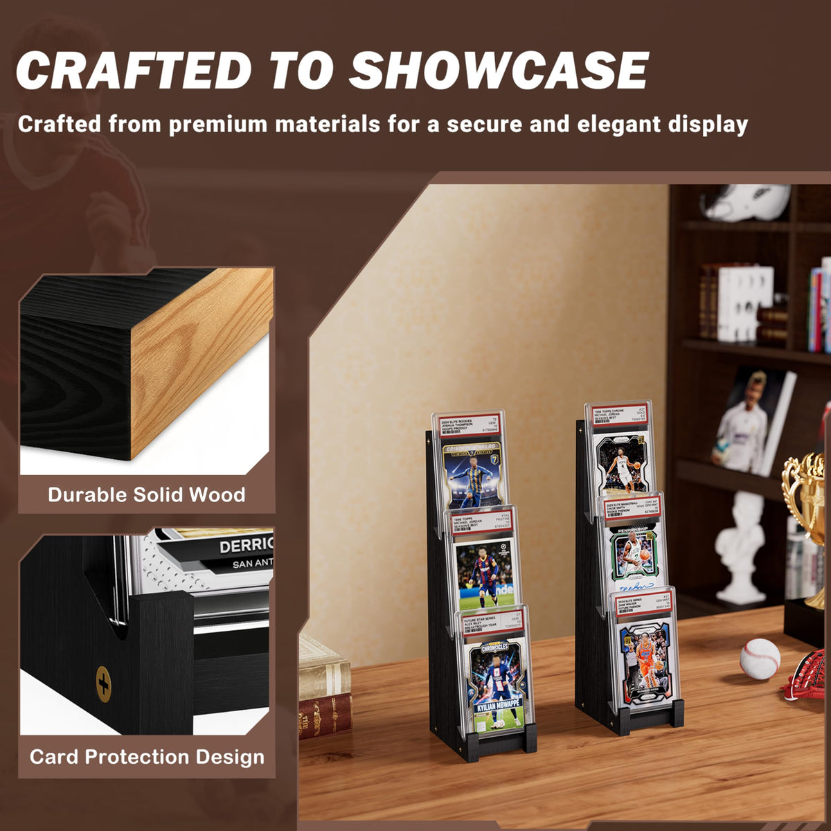 Emfogo stand with graded card holders showcasing PSA CSG BGS SGC cards