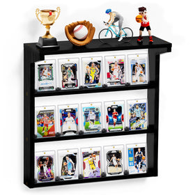 Emfogo wall-mounted 3-tier display front view for organized trading cards.