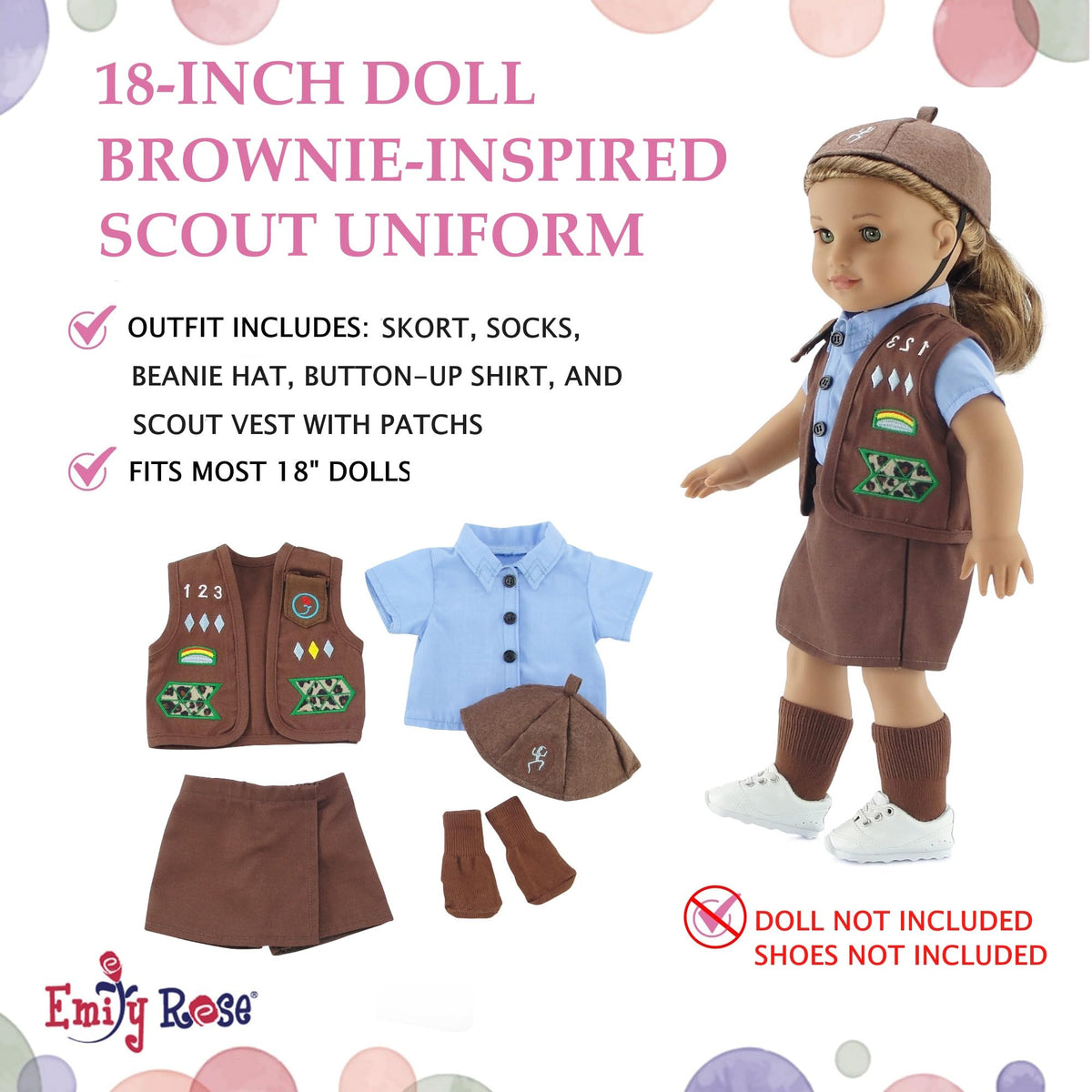 Emily Rose 18in doll brown skort for versatile costume wear