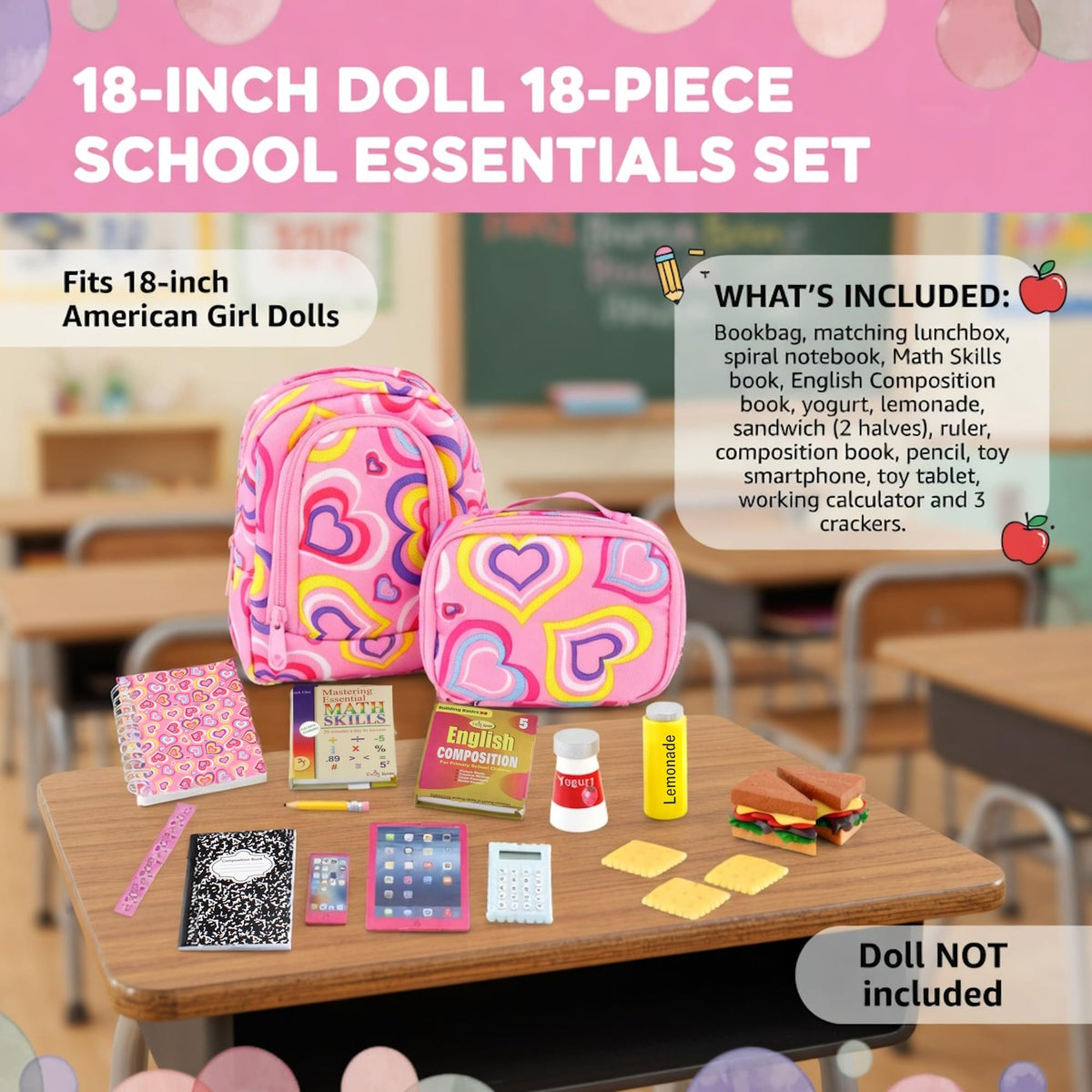 Emily Rose 18-inch doll lunch box for organized pretend meals.