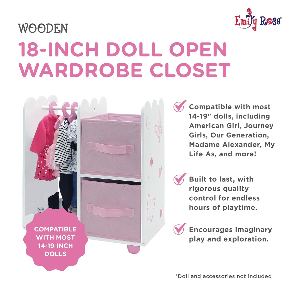 Emily Rose butterfly collection wardrobe hanging rod supports organized clothes and quick outfit changes.
