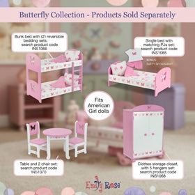 Emily Rose butterfly-coordinated design complements matching furniture for a cohesive doll room.