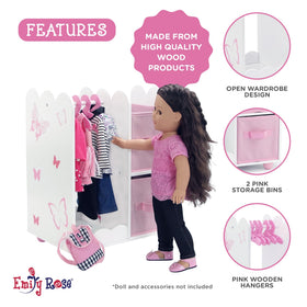 Emily Rose five wooden hangers keep outfits neatly visible and ready to accessorize.