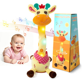 Emoin dancing giraffe toy face engages babies during playtime.
