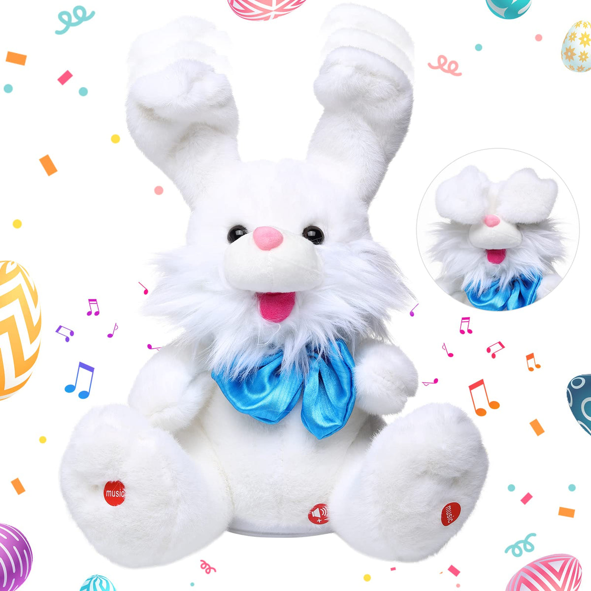 Emoin Easter Bunny plush front view, soft fur and cuddly design for hugs