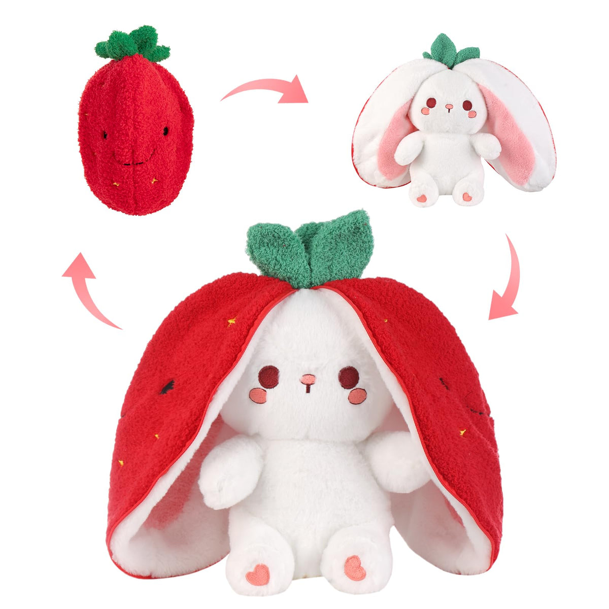 Emoin Easter reversible bunny 10in front view shows dual bunny and strawberry styles for cuddles