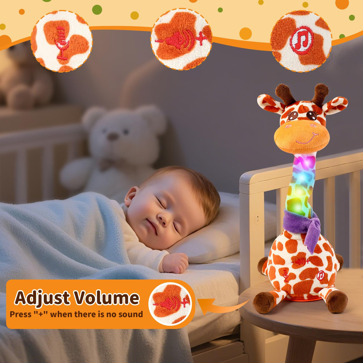 Emoin giraffe toy twists and glows with rhythm
