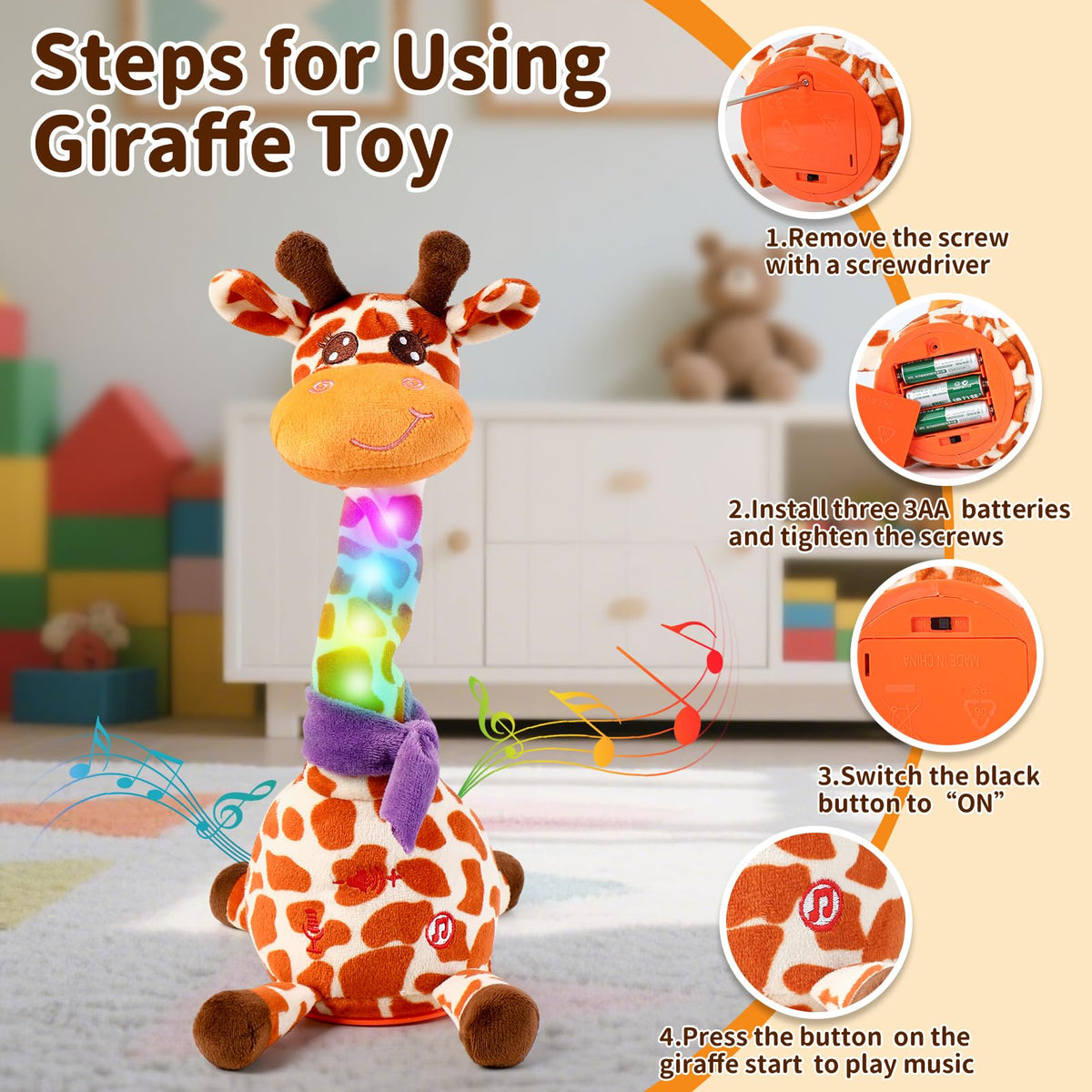 Emoin dancing giraffe toy enhances speech and rhythm through interaction