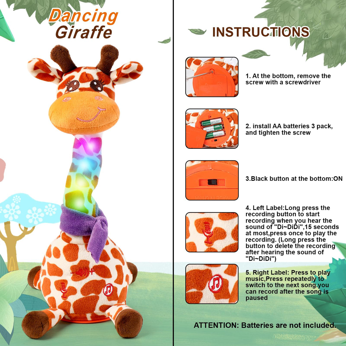 Emoin giraffe toy offers ten songs and mimicking plays for kids
