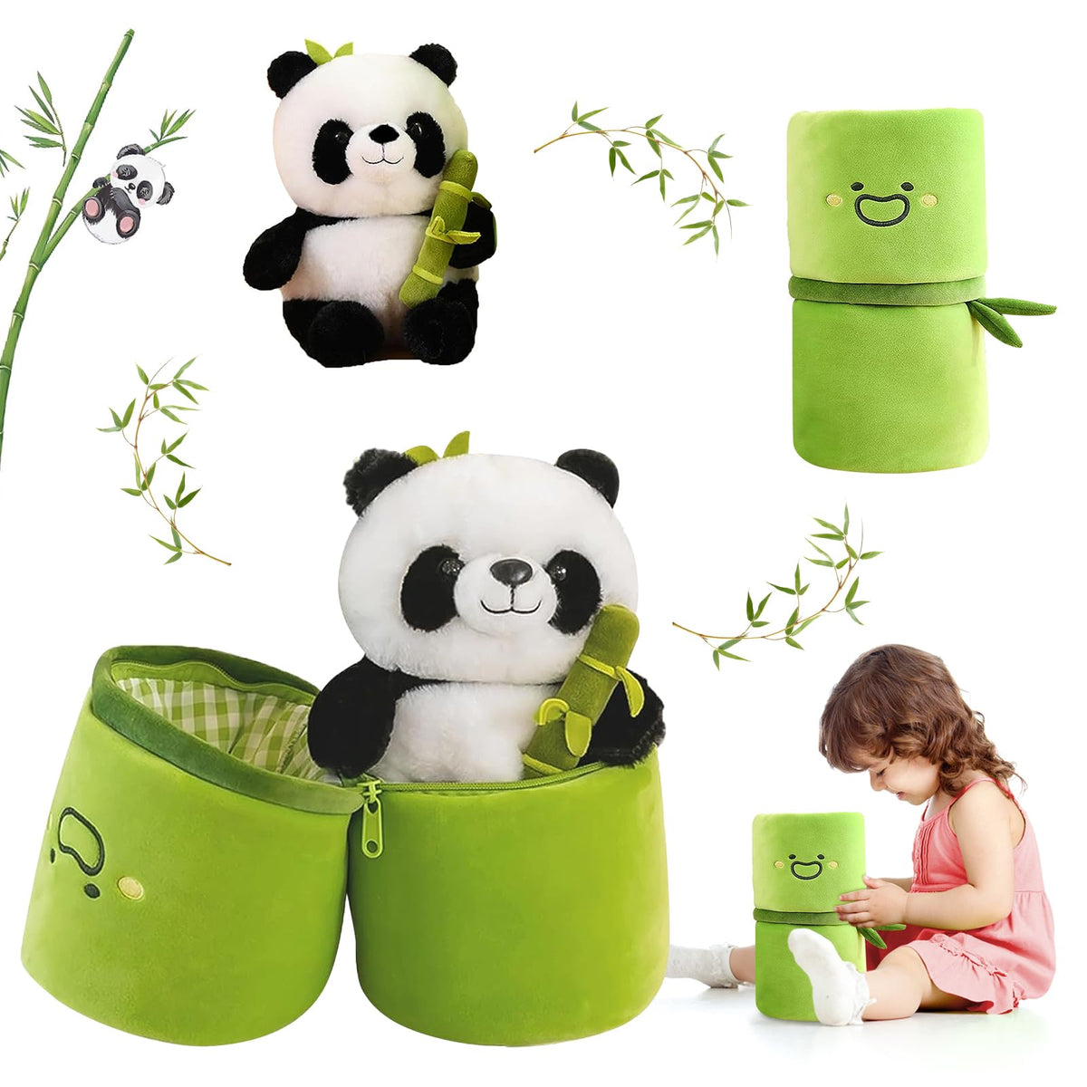 Emoin soft reversible panda with bamboo storage bag, perfect for kids.