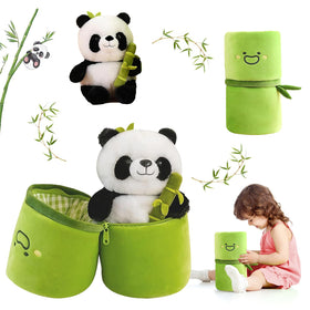 Emoin soft reversible panda with bamboo storage bag, perfect for kids.